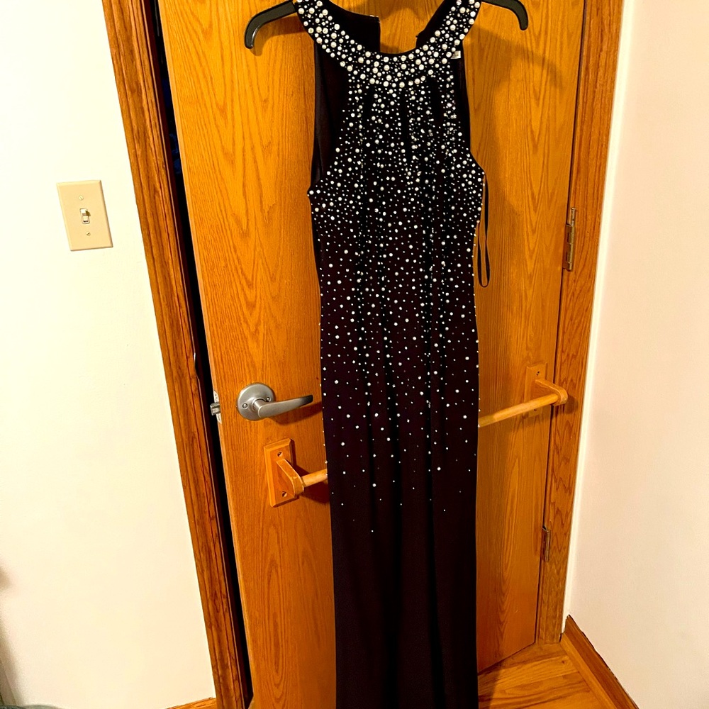 Black formal pearl rhinestone dress